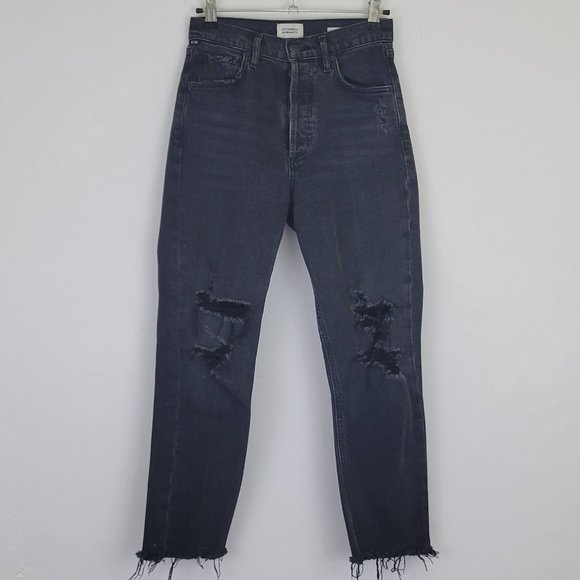COH Charlotte High Rise Distressed Straight Cropped Destroyed Gray Jean - Picture 1 of 14